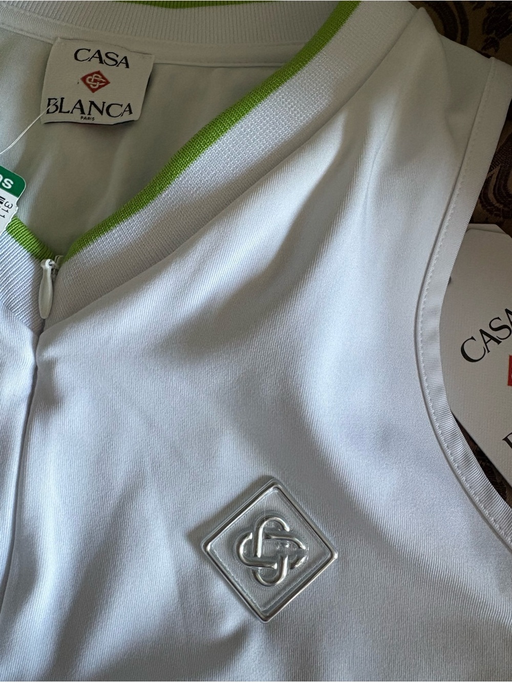 NWT- Casablanca Women's White Sleeveless Polo with Lime Trim - Picture 7 of 12
